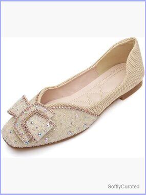 Rhinestone Glitter Square Toe Ballet Flats Slip On Wedding Shoes Non Slip